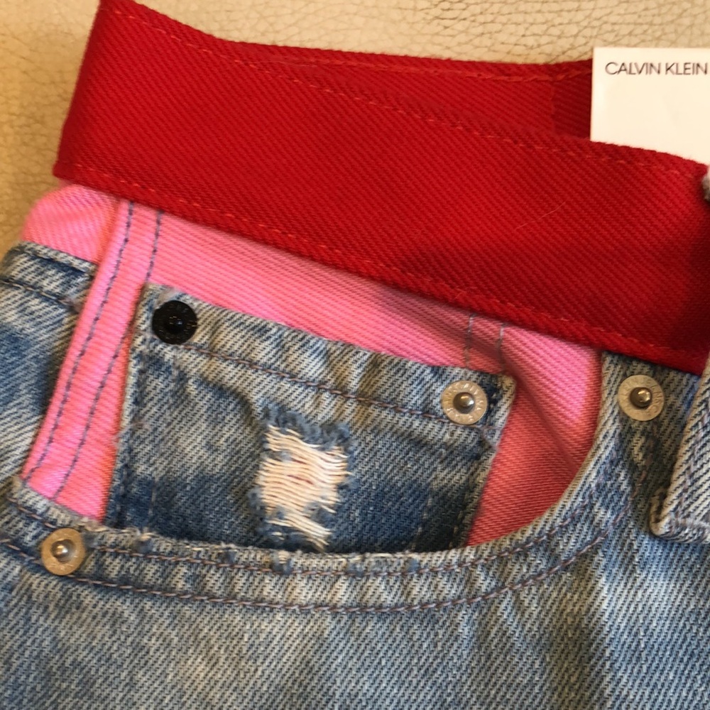 Calvin Klein Jeans high Rose Straight Blue Jeans with pink/red at waist - Picture 7 of 11